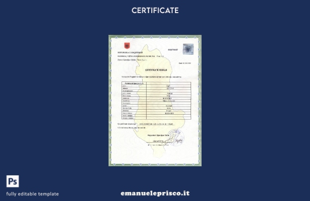 Modello di certificato di morte in Albania in stile verificato nel modello in fo